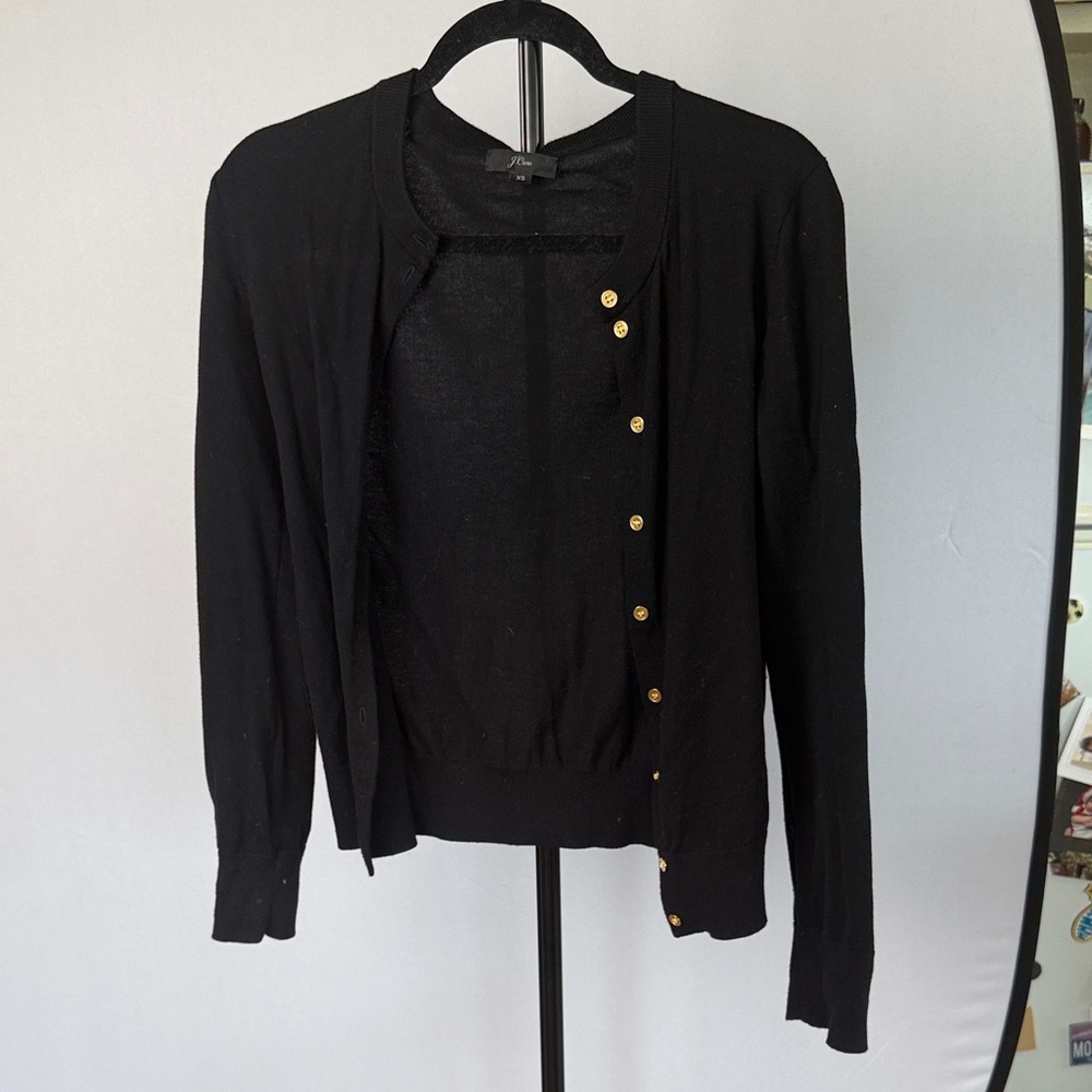 J. Crew Black Cardigan with Gold Accents